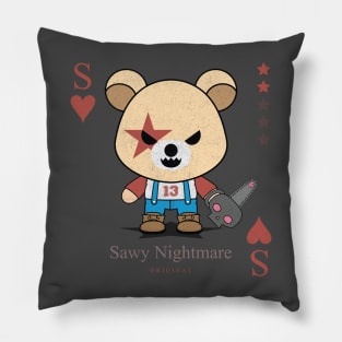 Sawy Nightmare Evil bear chainsaw cute scary cool Halloween card Pillow