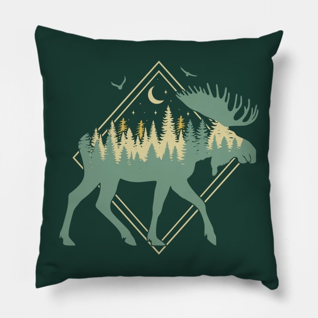 Moose Silhouette - Moose Wildlife Forest - Retro Moose Lover Pillow by OrangeMonkeyArt