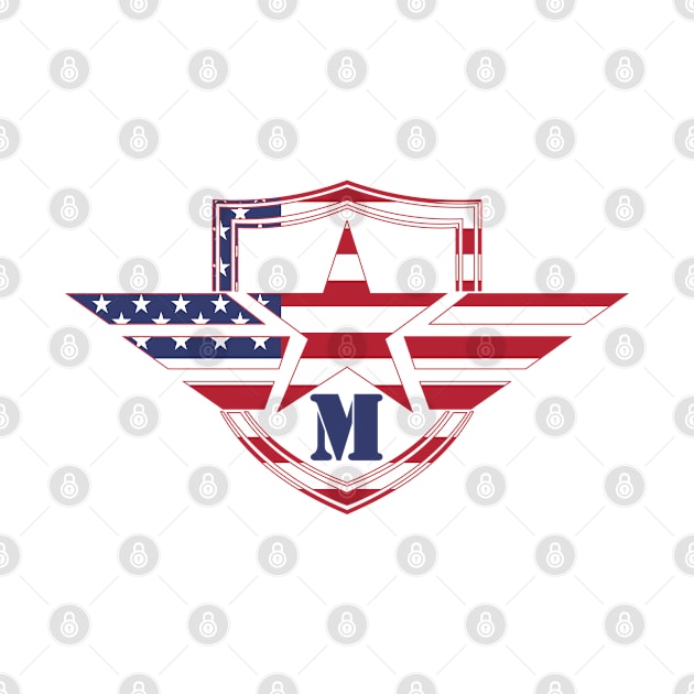 Letter M American Flag Monogram Initial by A Zee Marketing