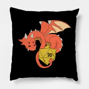 Hand-Drawn Red Dragon with Yellow D20 Dice Pillow