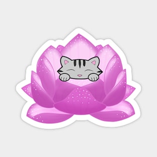 Cat Resting Inside Lotus Flower Magnet