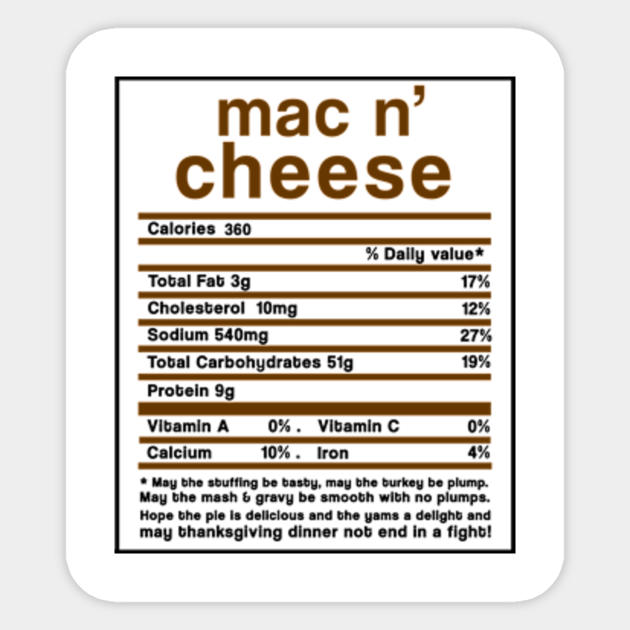 Thanksgiving Mac n' Cheese Nutrition Facts Funny Gift - Mac N ...