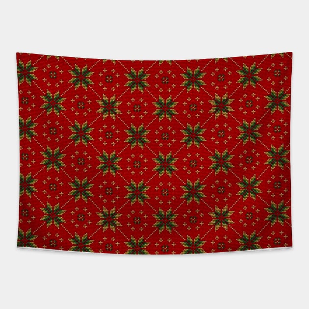 Red Green and Gold Knitted Pattern Tapestry by Wicca Fairy