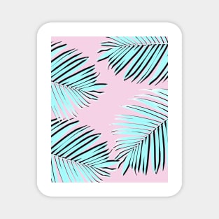 Palm print, Tropical Plant, Palm leaf, Blue, Pink, Minimal, Tropical art, Modern Magnet