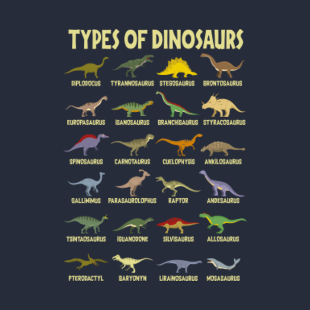 Kids Types Of Dinosaurs Dino Identification - Dinosaurs - T-Shirt | TeePublic
