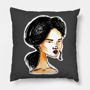 pretty young lady. cartoon portrait Pillow