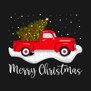 Vintage Wagon Christmas Tree on Car Xmas red Truck T-Shirt