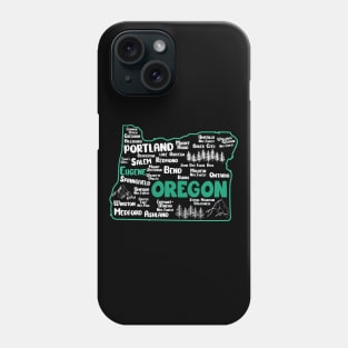 Cute map of Eugene Oregon, Portland, Salem, Springfield, Bend, Ontario, Medford Phone Case