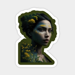 Angel Forest, head is adorned with green foliage and yellow flowers Magnet
