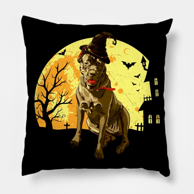 Scary italian cane corso Dog Witch Hat Halloween Pillow by PaulAksenov