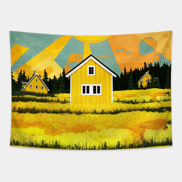 Yellow Village Tapestry by KatherineBlowerDesigns