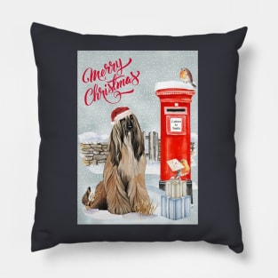 Brindle Afghan Hound Merry Christmas Santa Dog Pillow