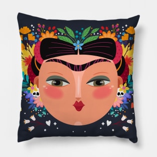 Mexican Lady with Flowers Pillow