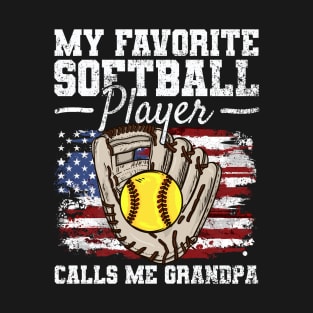 Softball Grandpa USA Flag Grandfather T-Shirt