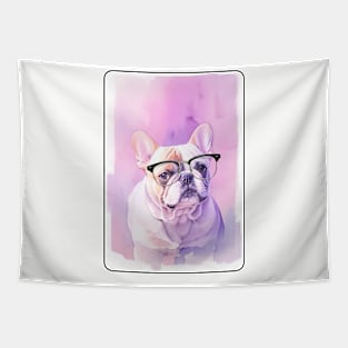 French Bulldog Glasses Watercolor Portrait 2 Tapestry