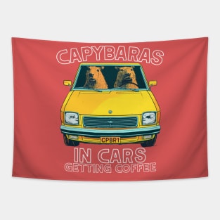 Capybaras In Cars Getting Coffee Tapestry