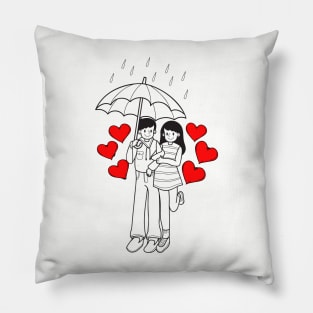 cute lovers -  a couple walking under rain Pillow