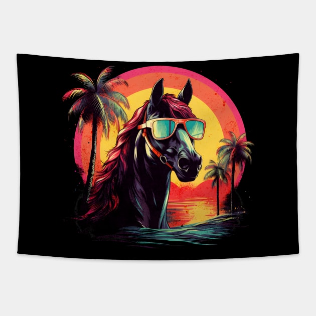 Retro Wave Arabian Horse Tapestry by Miami Neon Designs