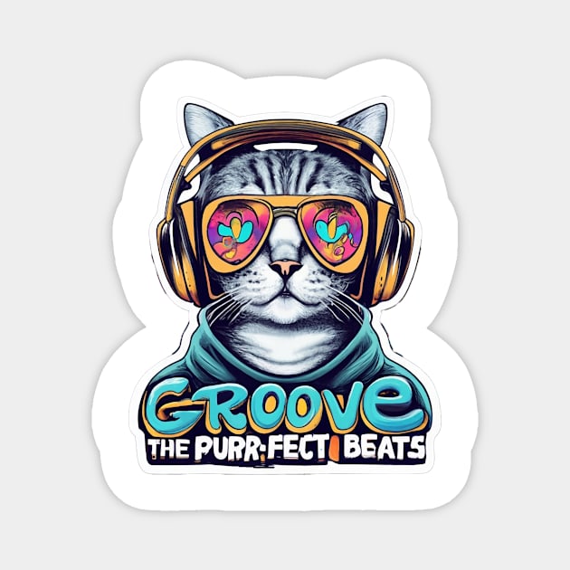 Paws and Play: Groove with the Purr-fect Beats Tee! Magnet by pavelrmata