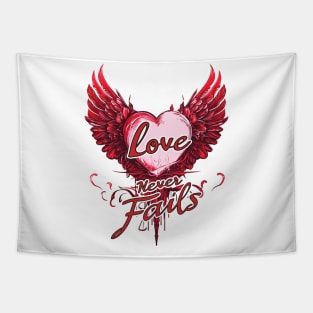 Red Love Never Fails T-Shirt - Vintage Winged Heart Painting Tapestry