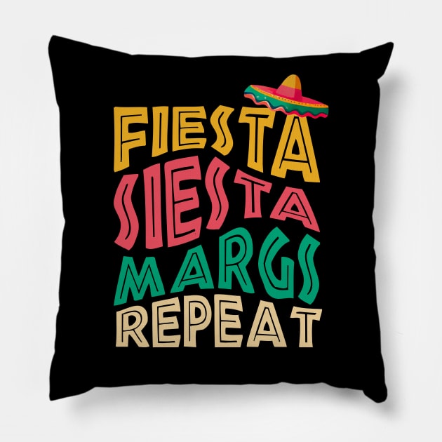 Fiesta Siesta Margs Repeat Cinco de Mayo Bachelorette Party Pillow by PodDesignShop