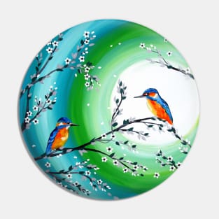 Green Moon and Hummingbirds Pin