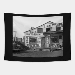 Icehouse and Roadside Store, 1937. Vintage Photo Tapestry