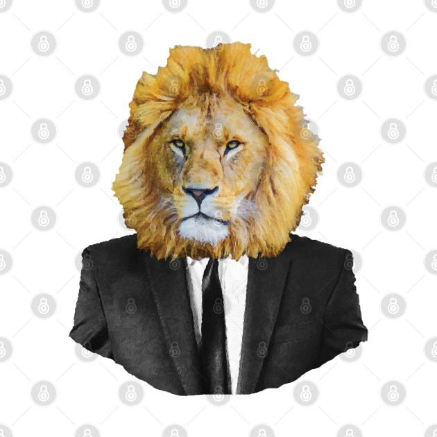 Lion portrait in black suit by DarkMaskedCats