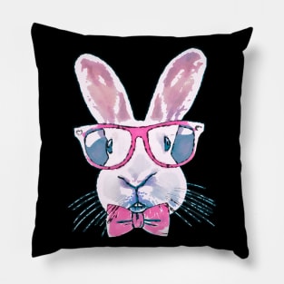 Rabbit bunny Red glasses Watercolor Pillow