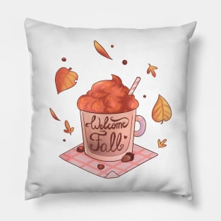 Hot autumn drink with colourful leafs Pillow