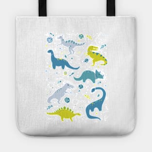 Space Dinosaurs in Bright Green and Blue Tote