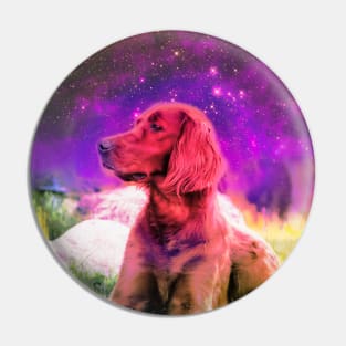 Cute Irish Setter Dog In Space Pin