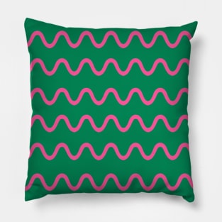 Wavy, Squiggly Lines, Pink on Green Pillow