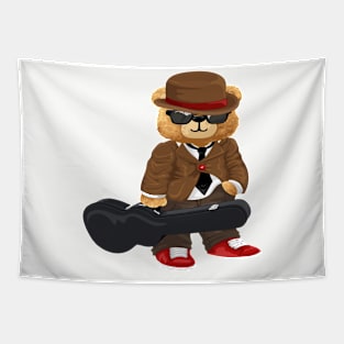 Teddy Bear  in Musician Stylish carrying guitar case Tapestry