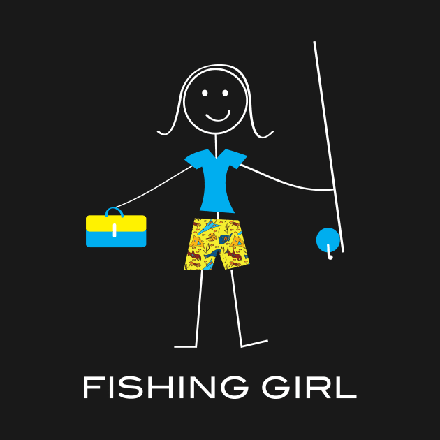 Funny Fishing Girl Illustrated Stick Girl Fisherwoman by whyitsme