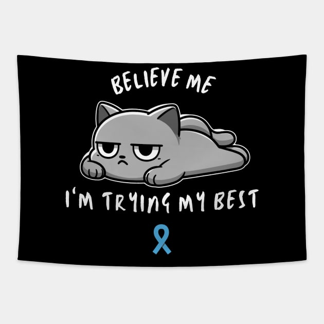 POTs Syndrome Warrior Cat With Awareness Ribbon Tapestry by GiftTrend