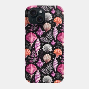 Pink on black seashell pattern Phone Case