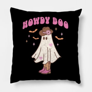 Western Retro Halloween Ghost Happy Howdy Boo Pink Black Pillow