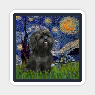 Starry Night (Van Gogh) Famous Art Adapted to include a Black Shih Tzu Magnet