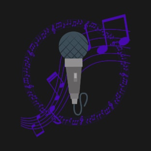 Grey hand drawn microphone musical notes purple T-Shirt