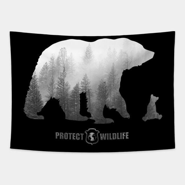 Protect Wildlife - Nature - Bear with Cub Silhouette Tapestry by JTYDesigns