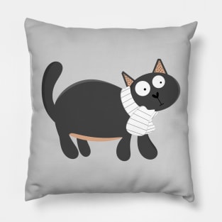 Cute Black Cat In Striped Scarf Pillow