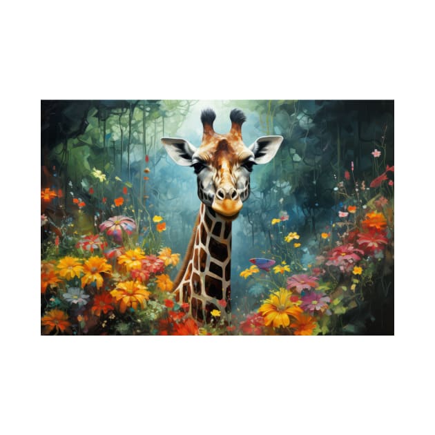 Giraffe Animal Wildlife Wilderness Colorful Realistic Illustration by Cubebox