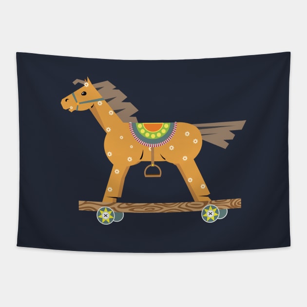 Wooden horses dark pattern Tapestry by Avisnanna