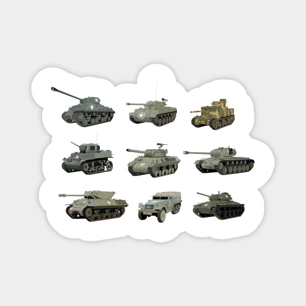 Multiple American WW2 Tanks and Armored Vehicles Magnet by NorseTech