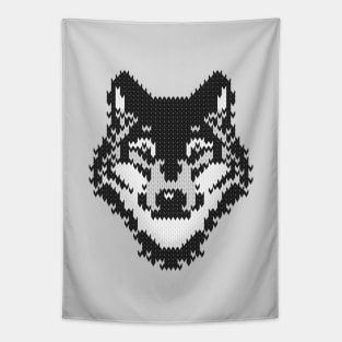 Fair isle knitting grey wolf // spot illustration // black and white wolf Tapestry