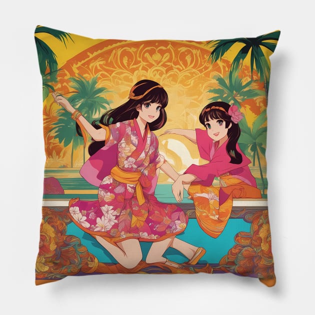 Deam Anime Girls Adventures Bali sytle Pillow by animegirlnft