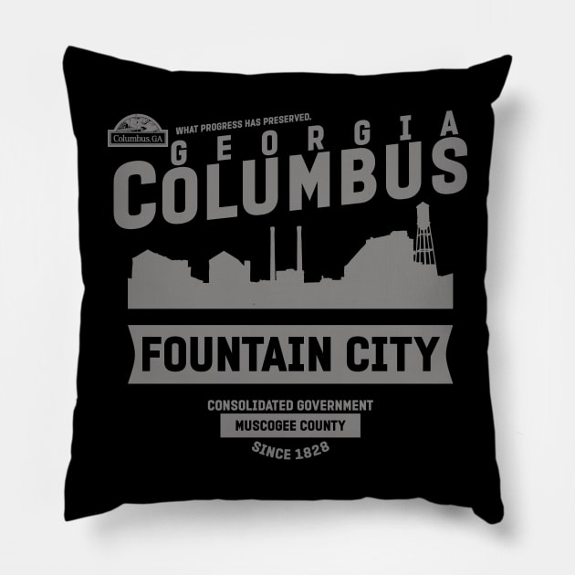 Columbus Georgia Downtown City Skyline Silhouette On The Riverwalk Typography Design Pillow by JakeRhodes