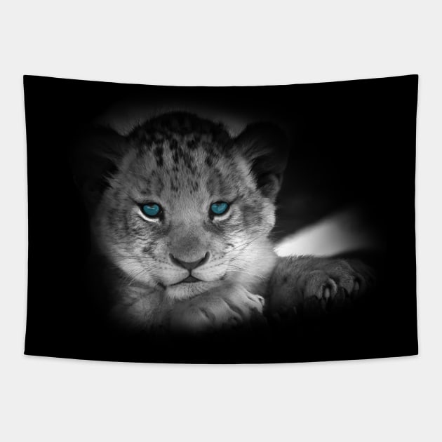 Baby Tiger with Blue Eyes Tapestry by MONLart