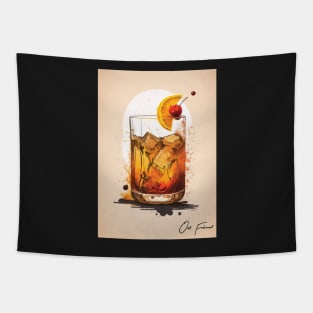 Vintage Vibes: The Old Fashioned Cocktail in Rustic Sketch Tapestry